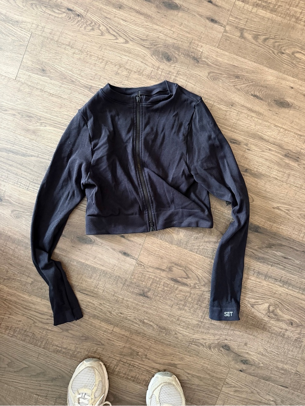 Black Cropped Zip-Front Jacket